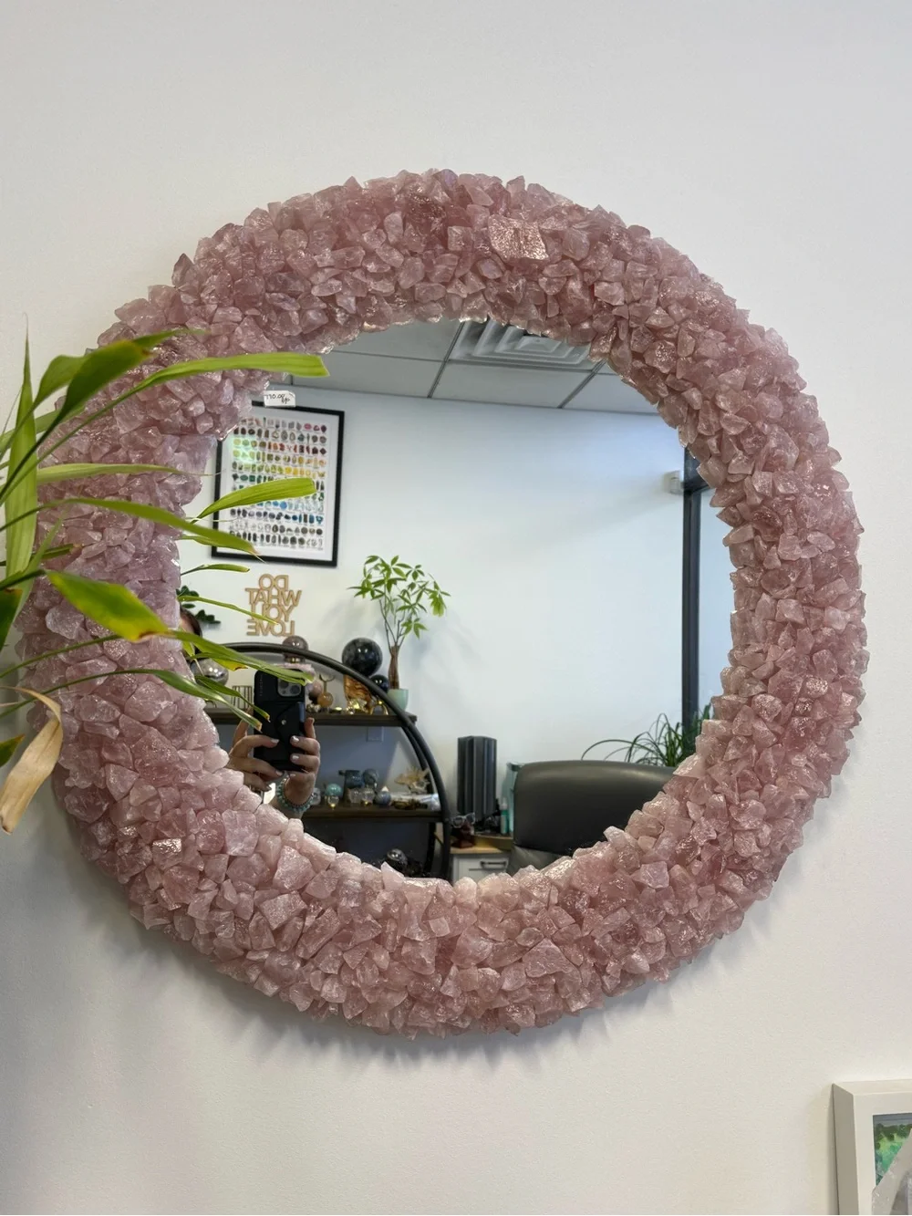 Rose Quartz Crystal Round Wall Mirror - Pink Decorative Mirror